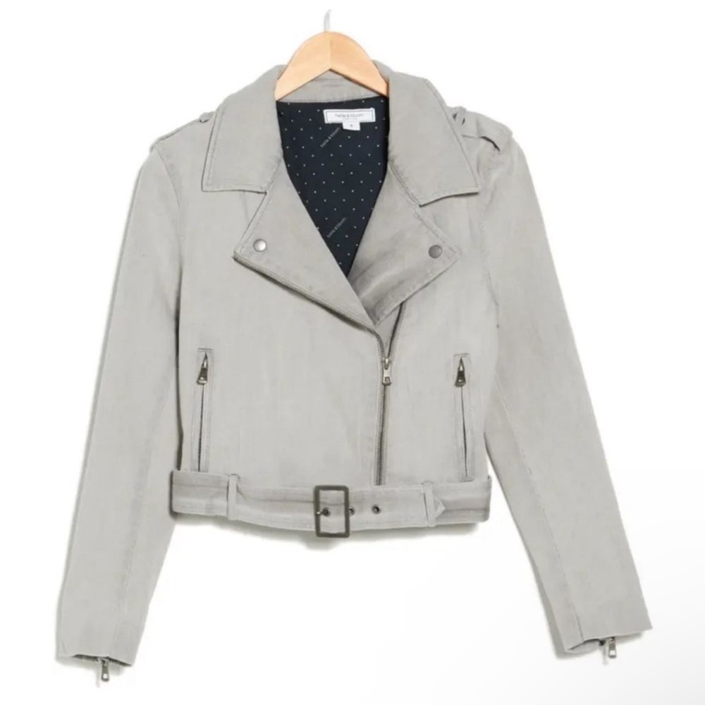 BELLE AND BLOOM MEDIUM CROP JACKET Limelight Gray Denim Moto Jacket